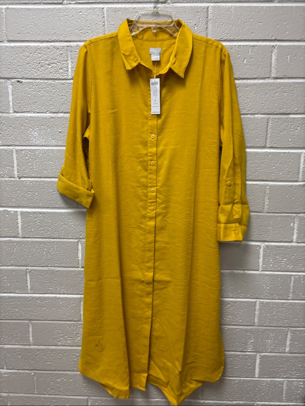 Chico's Mustard Yellow Button-Front Long Sleeve Long Shirt Tunic